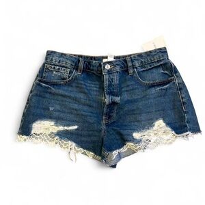 Forever 21 Blue Jean Shorts with Lace Detail